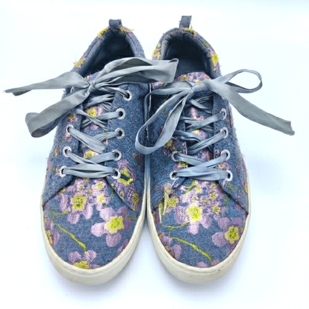 J Slides Skater Sneakers Shoes Sz 8 Floral Embroidered Fabric Ribbon Lace Up